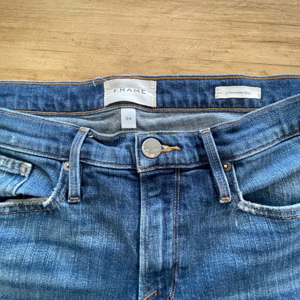 Frame L'Homme Slim Jeans - Men's Size 34x32 (Medium Wash Blue)